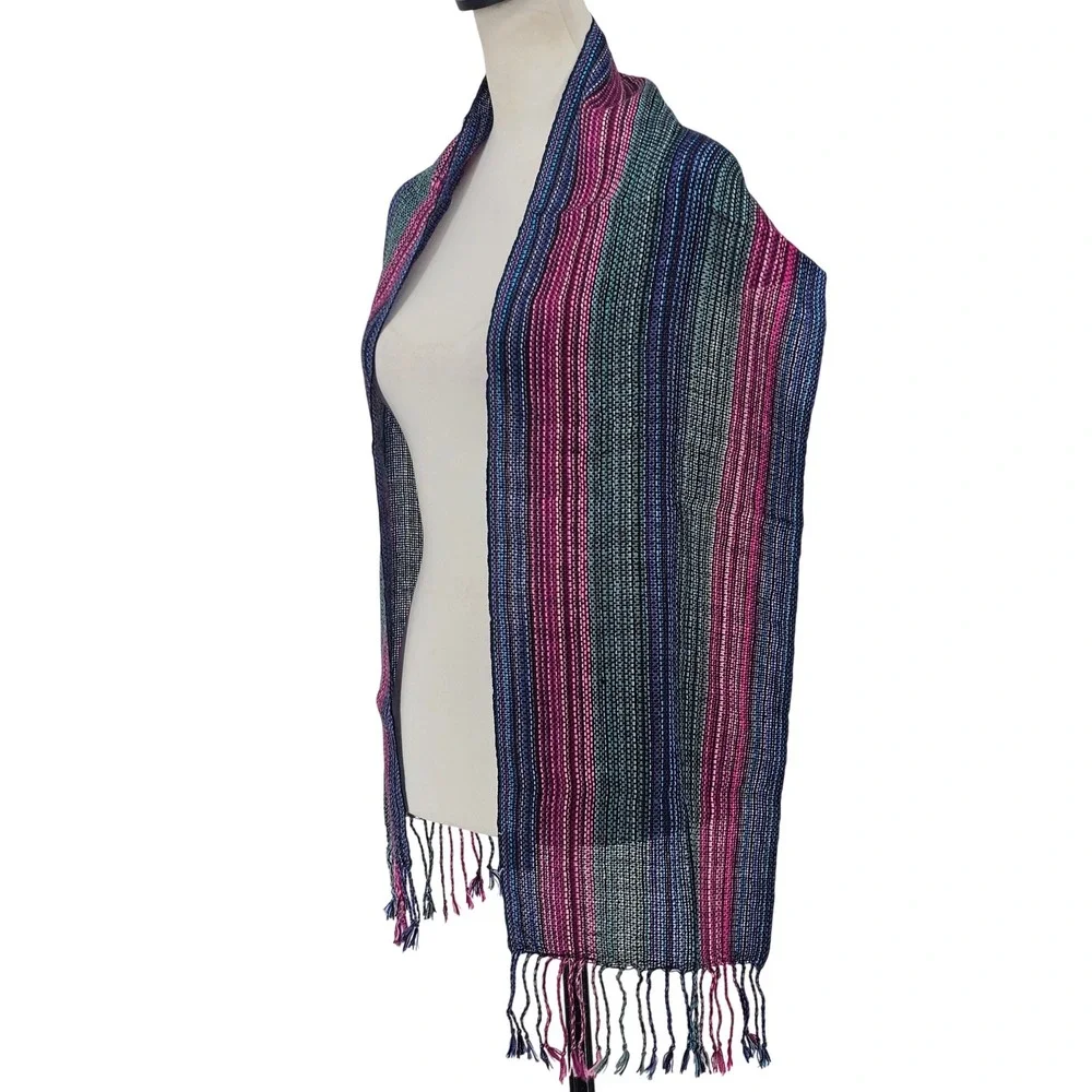 Jalsu Uma Alpaca Scarf OS Jewel Tones Multi Striped Artisan Boho Lightweight